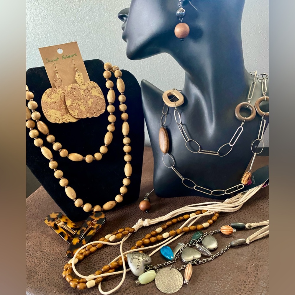 Elegant Wooden and Metal Bohemian Earthy Vibe Layering Jewelry Set